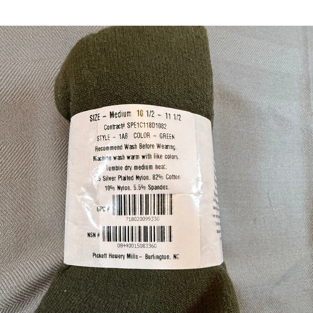 US Military Pickett Hosiery Mills 3 Pair Olive Green Cushion Boot Medium 2252
